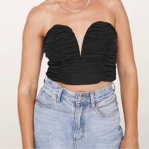 ruched plunge neck bandeau top